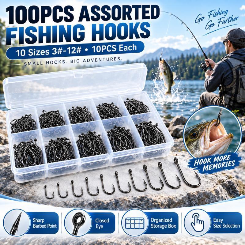 100PCS Barbed Fishing Hooks Se - Fishing Hook Assortment 评论和价格