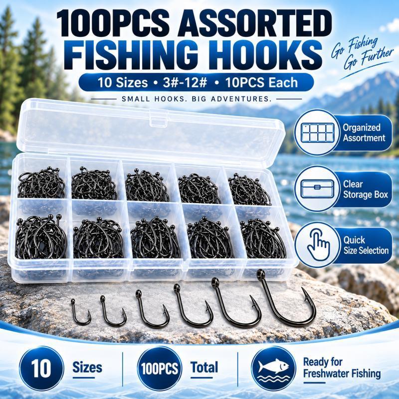 100PCS Barbed Fishing Hooks Se - Fishing Hook Assortment 评论和价格