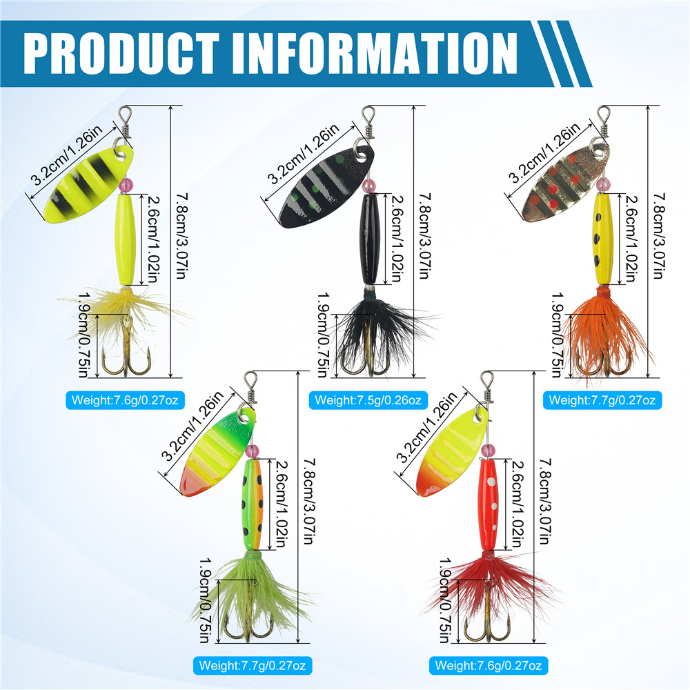 5/10/16Pcs Spinner Fishing Lur - Fishing Hook Treble 评论和价格