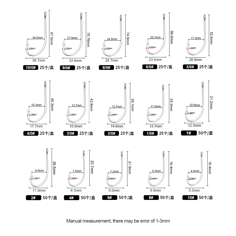 FTK Fishing Hooks 1-10#50PCS 1 - Fishing Hook Assortment 评论和价格